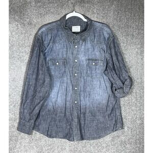 PD&C Western Pearl Snap Denim Shirt Mens Size XL Blue Cotton‎ Roll Tab Sleeves
